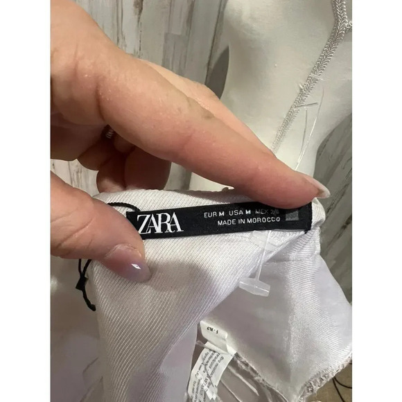 NWOT Zara Women's Medium Pink/White Tweed Textured Corset Top Cropped Sleeveless - Picture 6 of 6